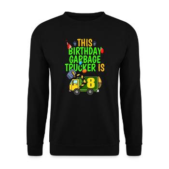 Garbage Truck Birthday Kids Boy 8th Birthday Party - Unisex Sweatshirt - black - Front - Alina (178cm) & Michal (187cm)