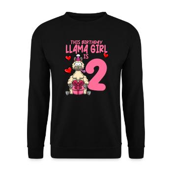 Lama Geburtstag 2. Geburtstag Party Alpaka Mädchen - Unisex Pullover - Schwarz - Vorne - Alina (178cm) & Michal (187cm)