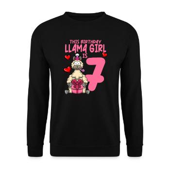 Lama Geburtstag 7. Geburtstag Party Alpaka Mädchen - Unisex Pullover - Schwarz - Vorne - Alina (178cm) & Michal (187cm)