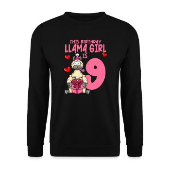 Lama Geburtstag 9. Geburtstag Party Alpaka Mädchen - Unisex Pullover - Schwarz - Vorne - Alina (178cm) & Michal (187cm)
