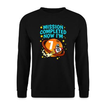 Space Birthday 7 Astronaut Planeten Raketenschiff - Unisex Pullover - Schwarz - Vorne - Alina (178cm) & Michal (187cm)