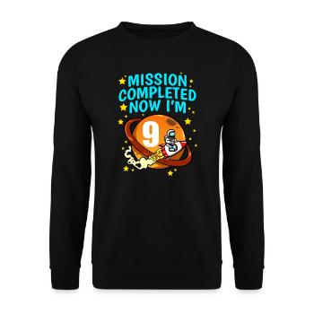 Space Birthday 9 Astronaut Planeten Raketenschiff - Unisex Pullover - Schwarz - Vorne - Alina (178cm) & Michal (187cm)
