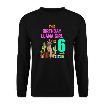 Llama Girl 6th Birthday Party Alpaca - Unisex Sweatshirt - black - Front - Alina (178cm) & Michal (187cm)