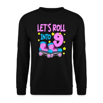 Roller Skate Birthday 9th Birthday Roller Skating - Unisex Sweatshirt - black - Front - Alina (178cm) & Michal (187cm)