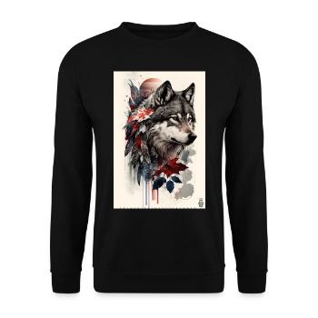 Wolf Design by ART8NS Art on Streetwear S 03of25 - Unisex Pullover - Schwarz - Vorne - Alina (178cm) & Michal (187cm)