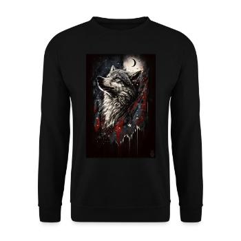 Wolf Design par ART8NS Art on Streetwear S 05of25 - Sweat-shirt Unisexe - noir - Devant - Alina (178cm) & Michal (187cm)