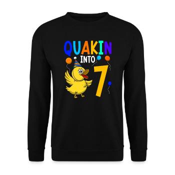Duck Birthday Party Kids 7th Birthday Duck - Unisex Sweatshirt - black - Front - Alina (178cm) & Michal (187cm)