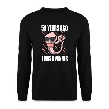 Homme Sperme Anniversaire 59 ans - Sweat-shirt Unisexe - noir - Devant - Alina (178cm) & Michal (187cm)