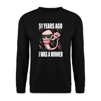 Homme Sperme Anniversaire 51 ans - Sweat-shirt Unisexe - noir - Devant - Alina (178cm) & Michal (187cm)