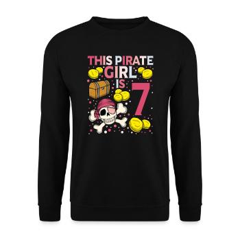 Skeleton This Pirate Is 7th Pirate Birthday - Unisex Sweatshirt - black - Front - Alina (178cm) & Michal (187cm)