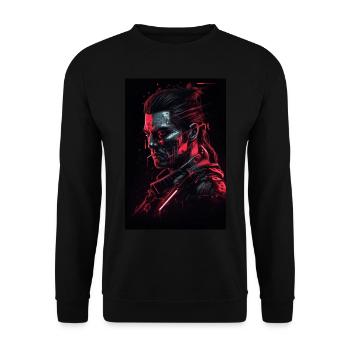 Neon Cyber Warrior Portrait #2 - Unisex Pullover - Schwarz - Vorne - Alina (178cm) & Michal (187cm)