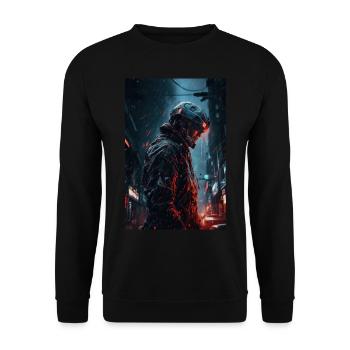Neon Cyber Future Warrior #4 - Unisex Pullover - Schwarz - Vorne - Alina (178cm) & Michal (187cm)