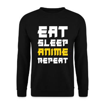 Eat Sleep Anime Repeat - Unisex Pullover - Schwarz - Vorne - Alina (178cm) & Michal (187cm)