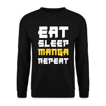 Eat Sleep Manga Repeat - Unisex Pullover - Schwarz - Vorne - Alina (178cm) & Michal (187cm)