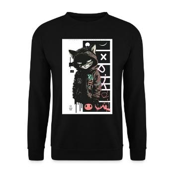 Cat Graffiti Design by ART8NS Art ON Streetwear - Unisex Pullover - Schwarz - Vorne - Alina (178cm) & Michal (187cm)