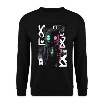 Crazy Graffiti Cat by ART8NS Art ON Streetwear - Unisex Pullover - Schwarz - Vorne - Alina (178cm) & Michal (187cm)
