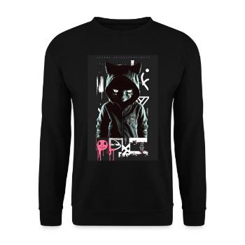 Crazy Graffiti Cat by ART8NS Art ON Streetwear - Unisex Pullover - Schwarz - Vorne - Alina (178cm) & Michal (187cm)