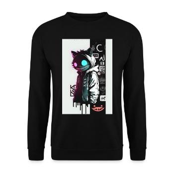Crazy Graffiti Cat by ART8NS Art ON Streetwear - Unisex Pullover - Schwarz - Vorne - Alina (178cm) & Michal (187cm)