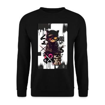 Cat by ART8NS - Art ON Streetwear - Unisex Pullover - Schwarz - Vorne - Alina (178cm) & Michal (187cm)