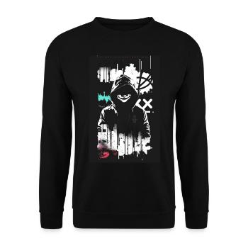 Joker smile by ART8NS - Art ON Streetwear - Unisex Pullover - Schwarz - Vorne - Alina (178cm) & Michal (187cm)