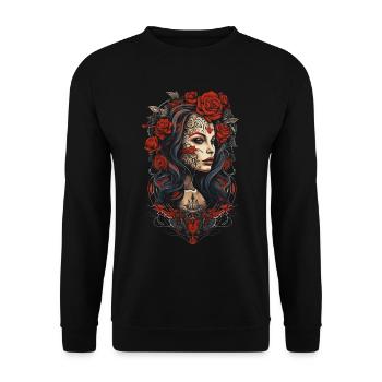 Frauen und Rosen - Unisex Pullover - Schwarz - Vorne - Alina (178cm) & Michal (187cm)