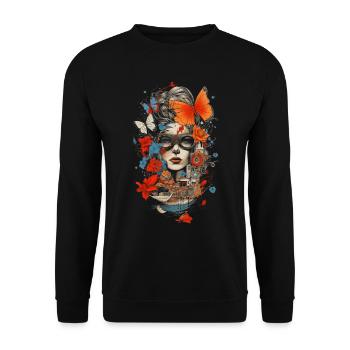 Unikate, Blumen und Frauen - Unisex Pullover - Schwarz - Vorne - Alina (178cm) & Michal (187cm)