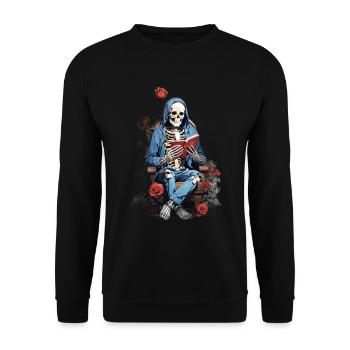 Skeleton Man and Roses: Un gothique et floral - Sweat-shirt Unisexe - noir - Devant - Alina (178cm) & Michal (187cm)