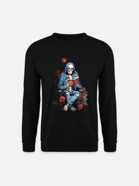 Skelettmann und Rosen: Ein Gothic und Blumen - Unisex Pullover - Schwarz