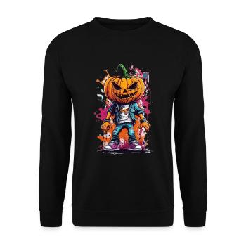 Unleash Spooky Creativity: Colorful Graffiti Pumpk - Unisex Sweatshirt - black - Front - Alina (178cm) & Michal (187cm)