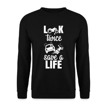 SCHAUEN SIE ZWEIMAL UND RETTEN SIE EIN LEBEN, Positive Stimmung Radsportkunst - Unisex Pullover - Schwarz - Vorne - Alina (178cm) & Michal (187cm)
