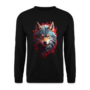 Düsterer Fenriswolf, mystischer Wolf - Unisex Pullover - Schwarz - Vorne - Alina (178cm) & Michal (187cm)