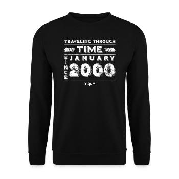 Vintage Zeitreise Geburtstags Design Januar 2000 - Unisex Pullover - Schwarz - Vorne - Alina (178cm) & Michal (187cm)