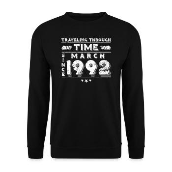 Vintage Zeitreise Geburtstags Design März 1992 - Unisex Pullover - Schwarz - Vorne - Alina (178cm) & Michal (187cm)