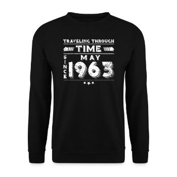 Vintage Zeitreise Geburtstags Design Mai 1963 - Unisex Pullover - Schwarz - Vorne - Alina (178cm) & Michal (187cm)