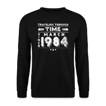 Vintage Zeitreise Geburtstags Design März 1984 - Unisex Pullover - Schwarz - Vorne - Alina (178cm) & Michal (187cm)