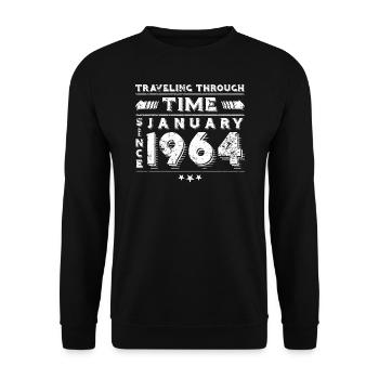 Vintage Zeitreise Geburtstags Design Januar 1964 - Unisex Pullover - Schwarz - Vorne - Alina (178cm) & Michal (187cm)