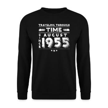 Vintage Zeitreise Geburtstags Design August 1955 - Unisex Pullover - Schwarz - Vorne - Alina (178cm) & Michal (187cm)