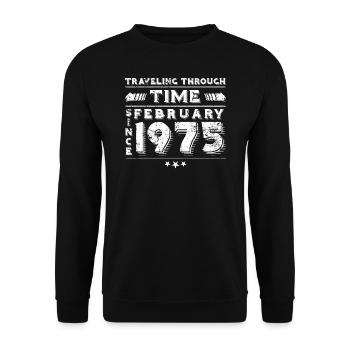 Vintage Zeitreise Geburtstags Design Februar 1975 - Unisex Pullover - Schwarz - Vorne - Alina (178cm) & Michal (187cm)