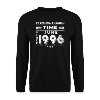 Vintage Zeitreise Geburtstags Design Juni 1996 - Unisex Pullover - Schwarz - Vorne - Alina (178cm) & Michal (187cm)