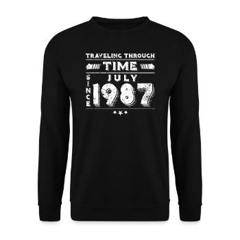 Vintage Zeitreise Geburtstags Design Juli 1987 - Unisex Pullover - Schwarz - Vorne - Alina (178cm) & Michal (187cm)