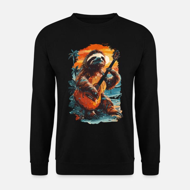 Faultier spielt Gitarre am tropischen Strand - Unisex Pullover - Schwarz