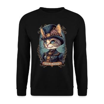 Victorian Steampunk Cat - Unisex Sweatshirt - black - Front - Alina (178cm) & Michal (187cm)
