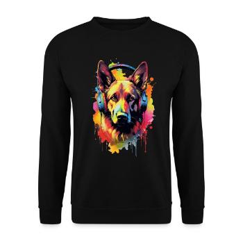Berger allemand coloré avec des écouteurs - Sweat-shirt Unisexe - noir - Devant - Alina (178cm) & Michal (187cm)