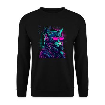 Cyberpunk Katze mit Sonnebrille - Unisex Pullover - Schwarz - Vorne - Alina (178cm) & Michal (187cm)