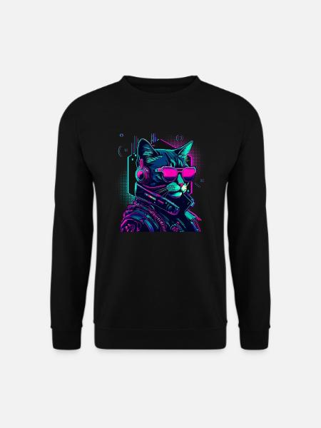 Cyberpunk Cat with Sunglasses - Unisex Sweatshirt - black