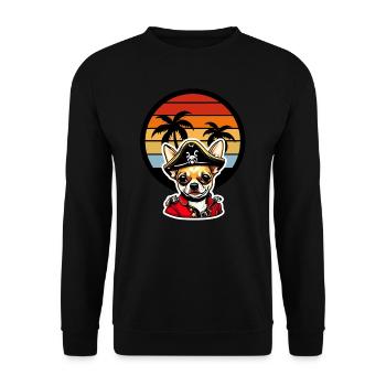 Chihuahua Pirat in Karibik Sonnenuntergang Palmen - Unisex Pullover - Schwarz - Vorne - Alina (178cm) & Michal (187cm)