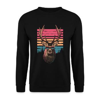 Hirsch mit Sonnenbrille vintage - Unisex Pullover - Schwarz - Vorne - Alina (178cm) & Michal (187cm)