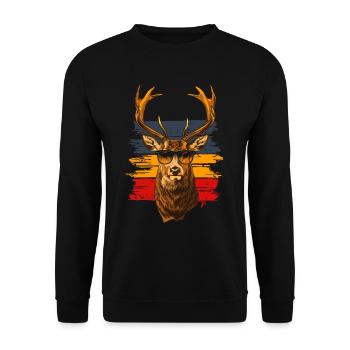 Hirsch mit Sonnenbrille vintage - Unisex Pullover - Schwarz - Vorne - Alina (178cm) & Michal (187cm)