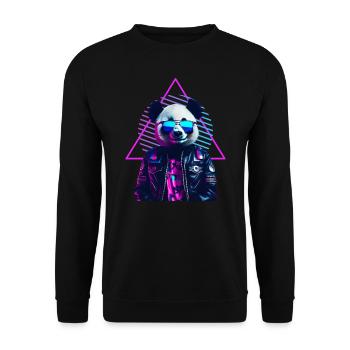 Retro Panda 80s Leather Jacket Neon Colors - Unisex Sweatshirt - black - Front - Alina (178cm) & Michal (187cm)