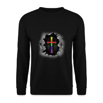 Kreuz Kreuze Kruzifix LGBT Gay Pride Regenbogen - Unisex Pullover - Schwarz - Vorne - Alina (178cm) & Michal (187cm)